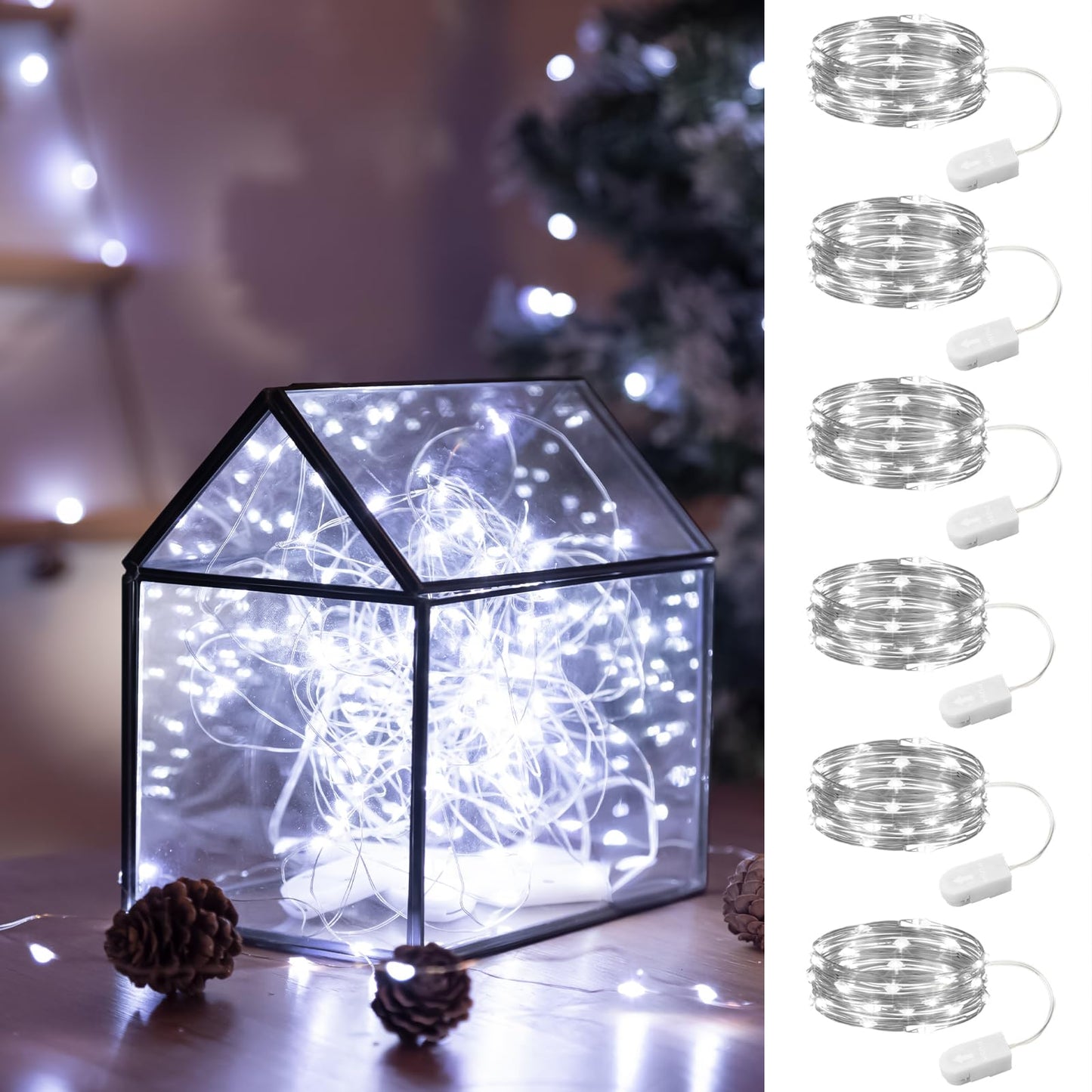 Hxweiye 6 Pack White Fairy Lights, 20Led Battery Operated, Waterproof Mini String Lights For Wedding Party Bedroom Christmas Décor