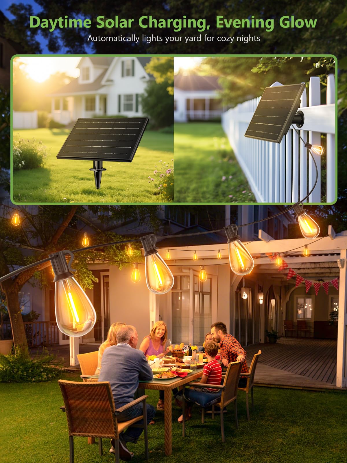 Luckystyle 200Ft Solar String Lights Outdoor Waterproof 2200K With Remote & Usb Charging  72+4 Led Shatterproof Bulbs  Dimmable & Timable  3 Light Modes  Long Last For Garden Patio  Backyard  Camping