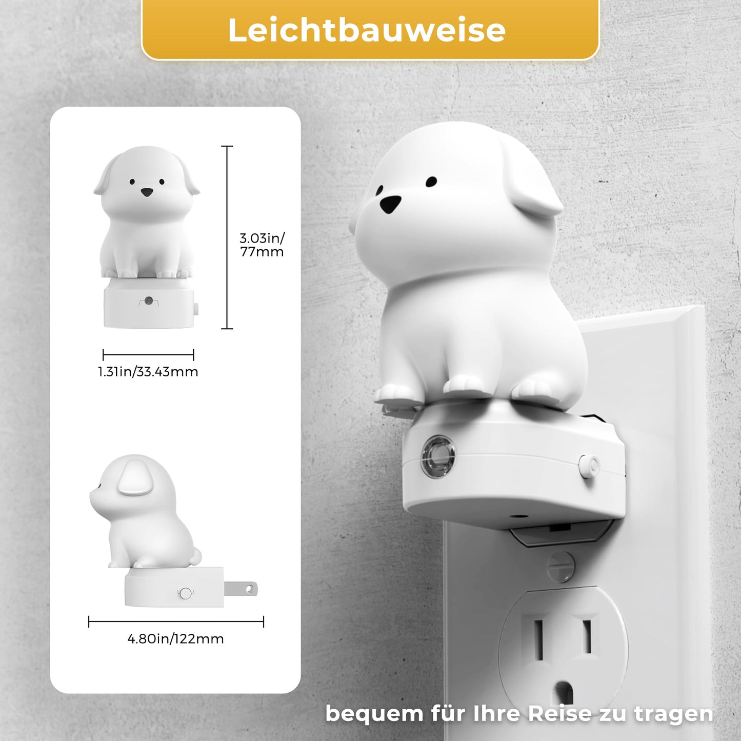 L Lohas Led Plug In Night Light For Kids 3D Cute Puppy Night Lights With Dusk To Dawn Sensor 1600K/2700K/5000K 3Cct Dog Night Light Christmas Birthday Gift Nightlight For Kids Room Decor