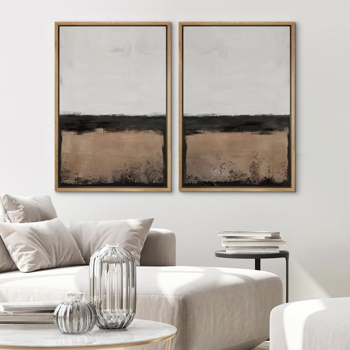 SIGNWIN Framed Canvas Print Wall Art Abstract Landscape Neutral Tones with Horizon Line Illustrations Modern Art Decorative Contemporary for Living Room, Bedroom, Office - 24"x36"x2 Natural