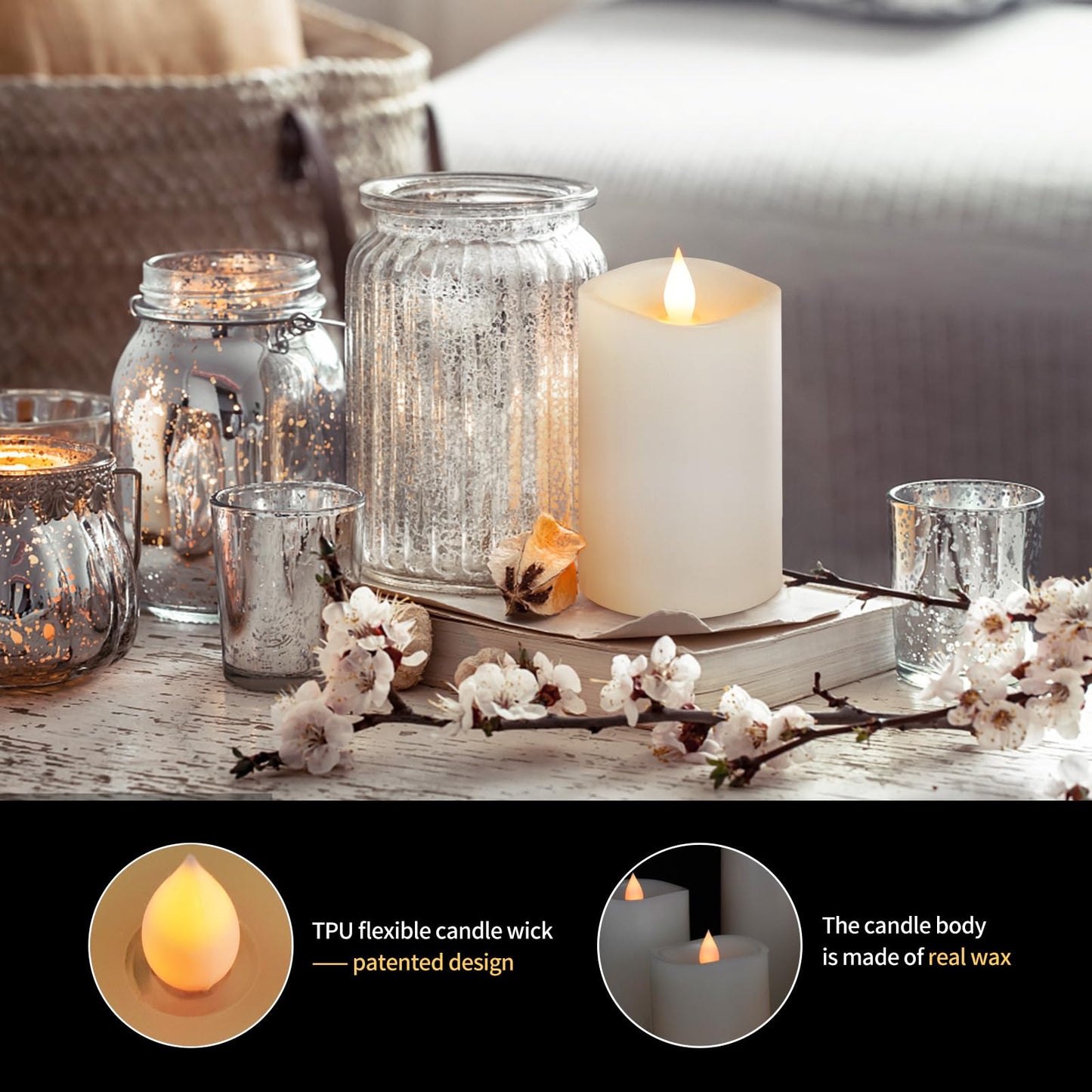 Asldoiweh 3 X 5 Flameless Candles Set Of 1, 2Aa Battery Life 600 Hours Battery Candles Flickering With Timer, 5 Inch Flameless C