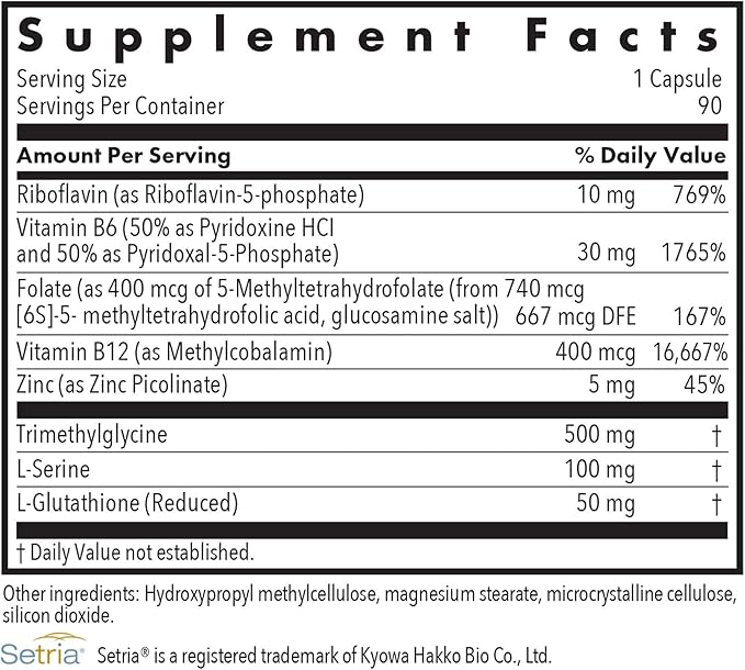 Allergy Research Group Homocysteine Plus Supplement - with Setria Glutathione, Vitamin B Complex, Trimethylglycine, Vegetarian Capsules - 90 Count