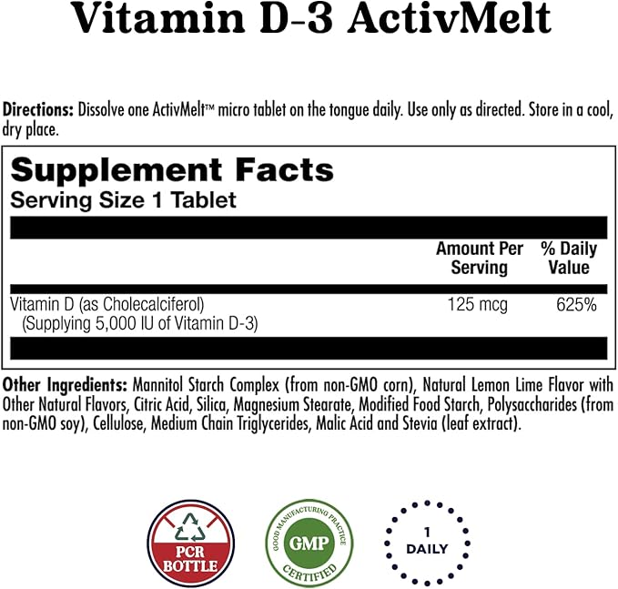 KAL Vitamin D-3 5000 IU ActivMelt and GABA L-Theanine Stress B Lozenge Bundle - 90 Instant Dissolve, Natural Lemon Lime Flavor Micro Tablets and 100 Natural Mango Tangerine Flavor Lozenges