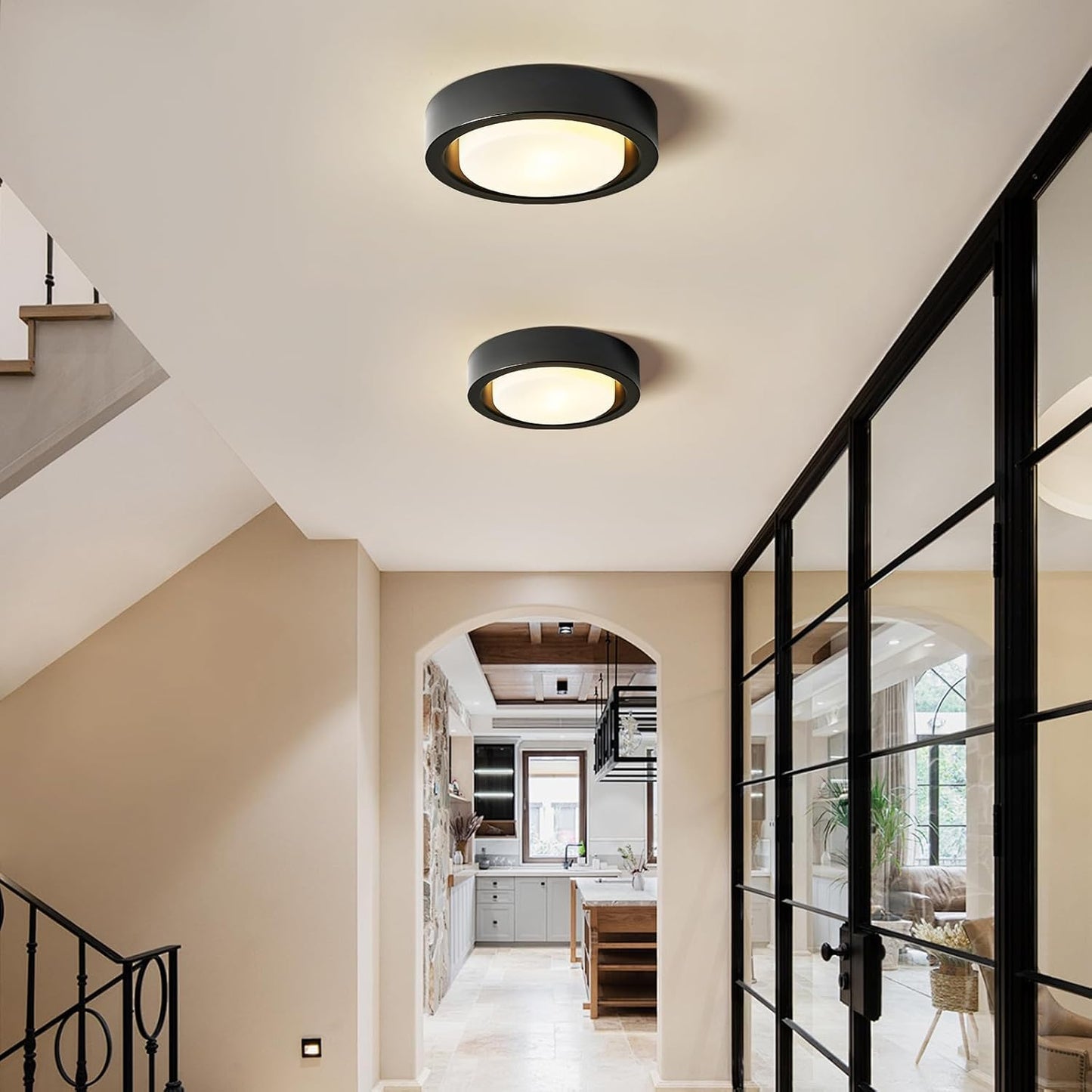 Cotulin Black Flush Mount Ceiling Light, 13 Matte Metal Fixture With White Frosted Glass Shade For Hallway, Bedroom, Outdoor