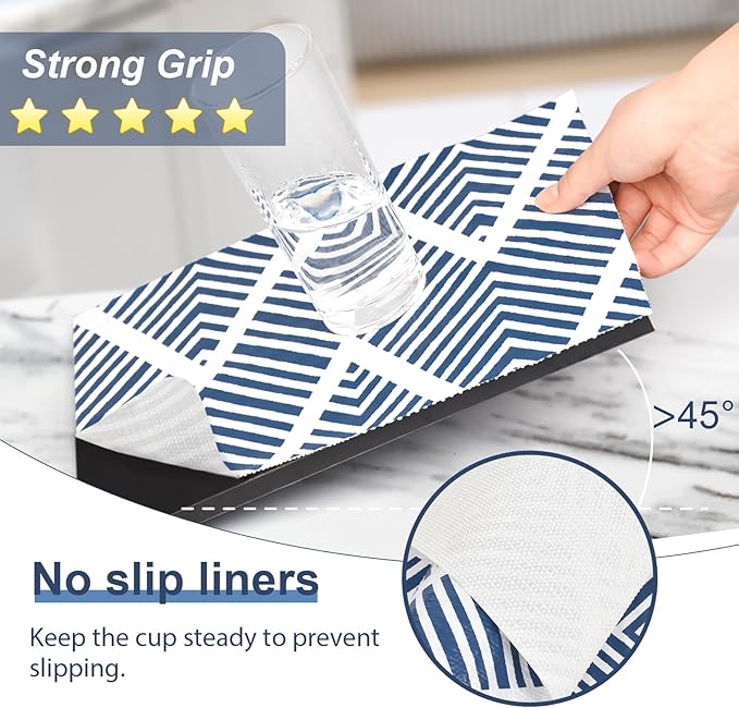 Shelf Liners for Kitchen Cabinets Non-adhesive, 12inx23.62FT Drawer Liner Non Slip Shelf Paper, Waterproof Easy to Clean Surface,Thicken Strong Grip for Pantry Cupboard Dresser Mat, Blue Stripe