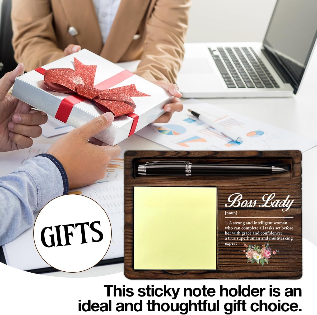 Best Boss Lady Gifts for Women, Thank You Appreciation Gifts for Boss Lady Definition Floral Sticky Note Holder Office Decor