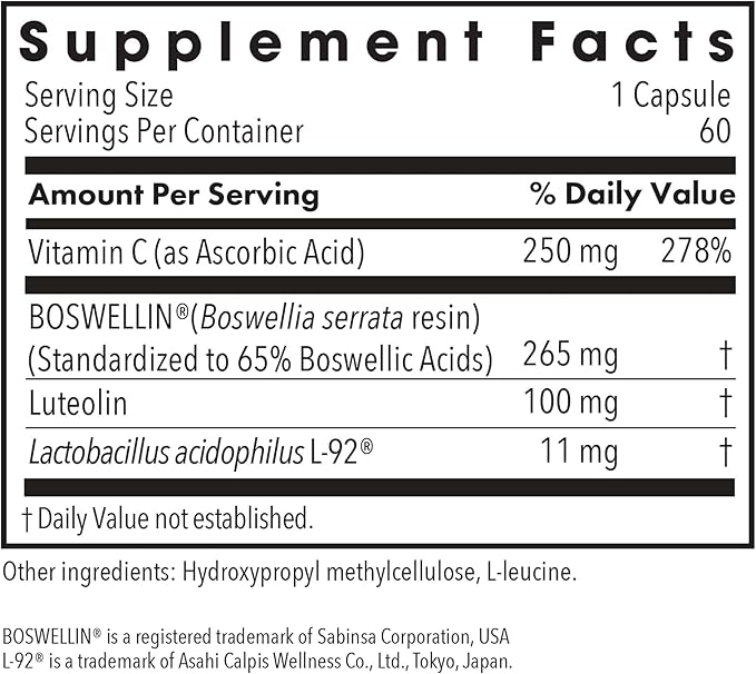 Allergy Research Group Aller-Aid L92 Supplement - with Lactobacillus Acidophilus, Indian Frankincense, Boswellic Acid, Vegetarian Capsules - 60 Count