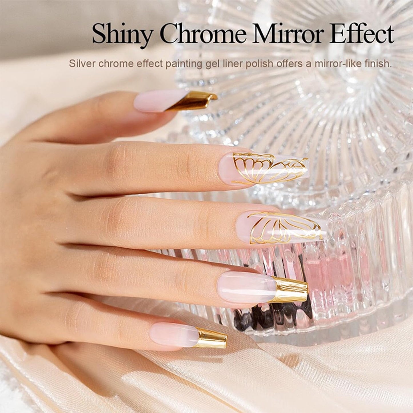 NAILKISS Metallic Mirror Painting Liner Gel Polish, Gold Metal Painted Drawing Gel with Build in Thin Brush, Mirror Chrome Gel P