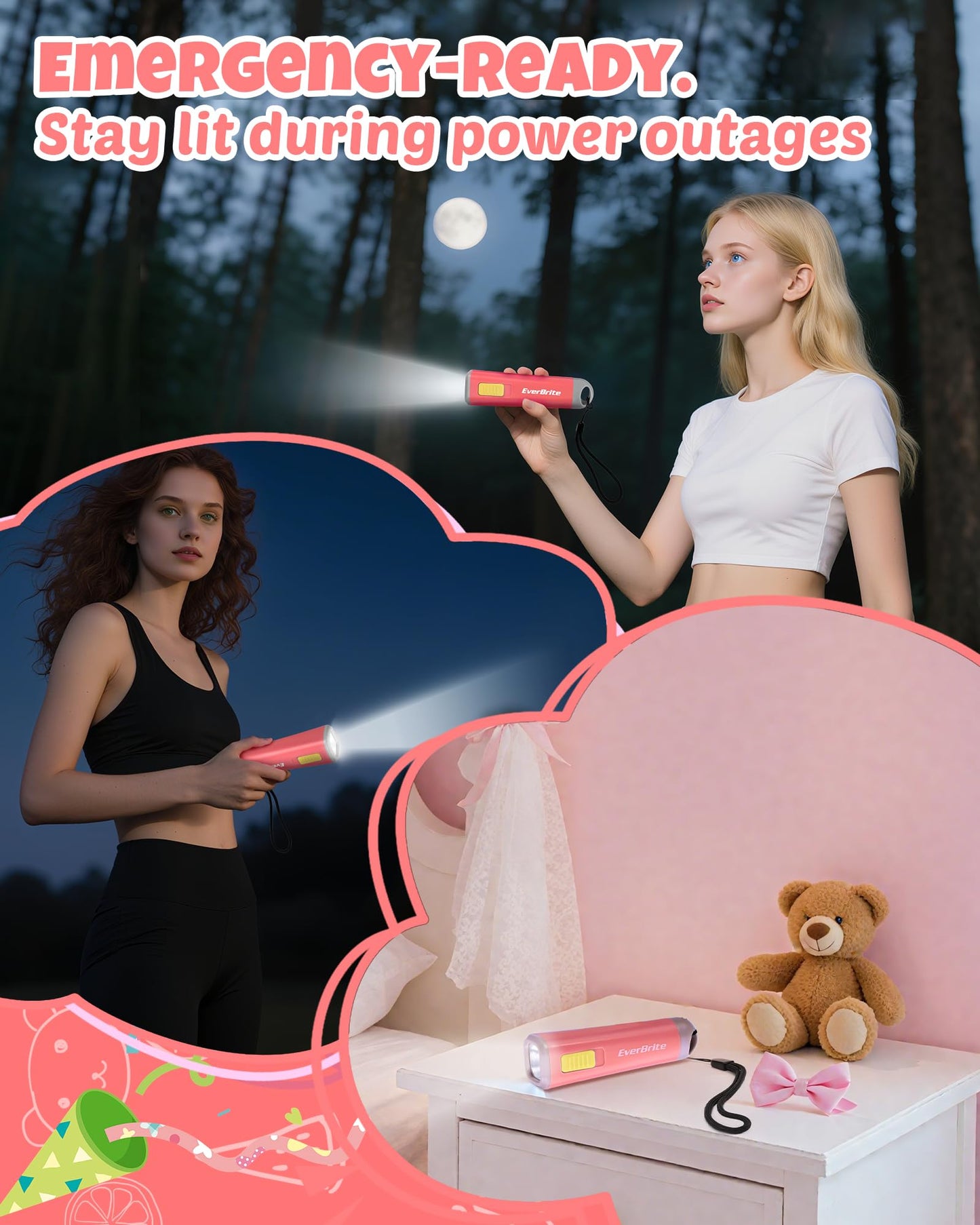 EverBrite Mini LED Flashlight, Coral, Plastic, Model E012049, Includes Lanyard, 3AAA Battery, Ideal for Camping and Emergencies
