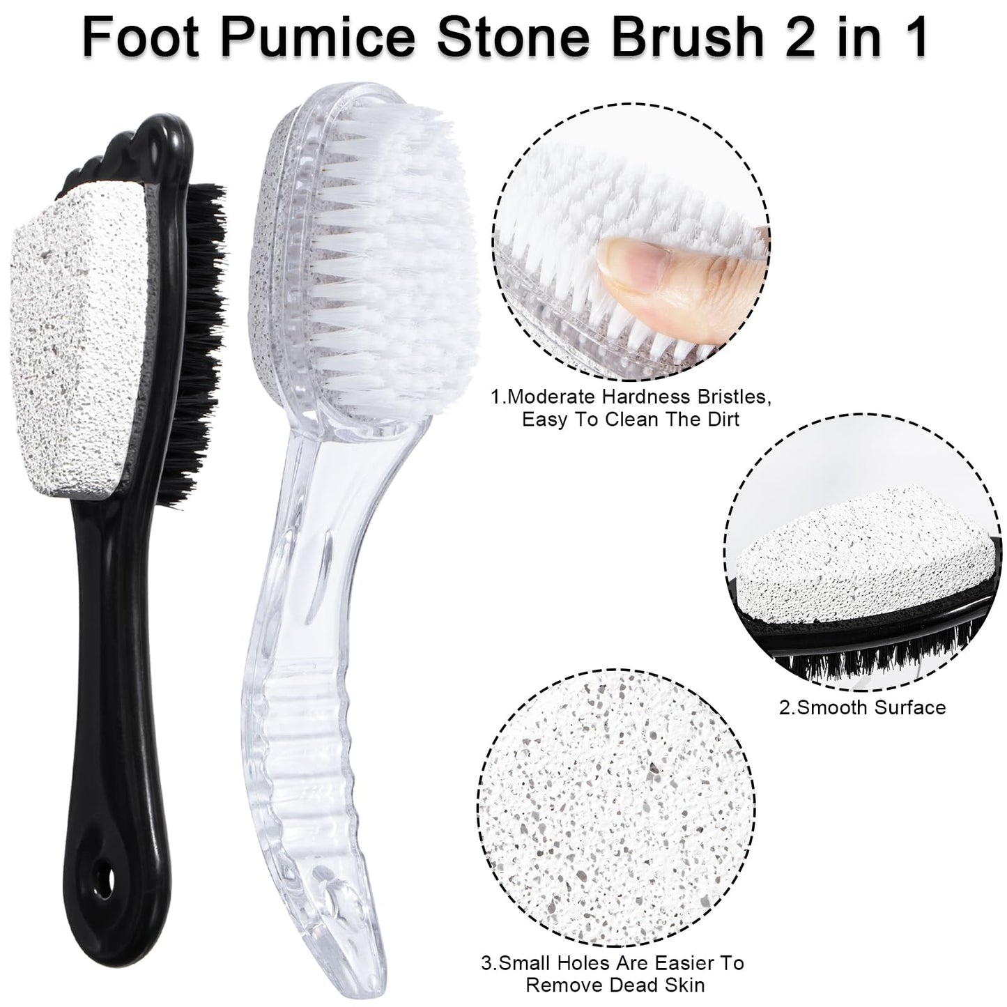 6 Packs Foot Pumice Stone Brush Callus Remover, Beomeen 2 in 1 Foot Shower Pedicure Scrubber with Handle, Foot File with Dense B