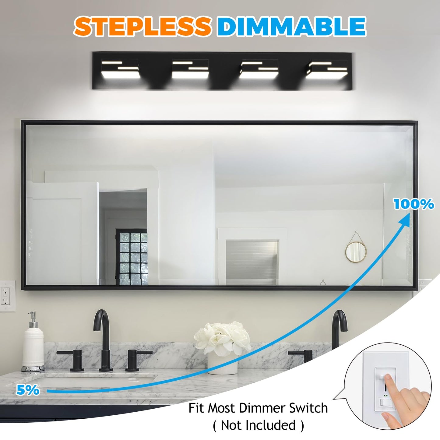 Izorro Modern Led Bathroom Vanity Light Fixtures (30-Inch  4-Light 5Cct Dimmable)  Matte Black Vanity Lights For Bathroom Lighting Fixtures Over Mirror With Rotatable