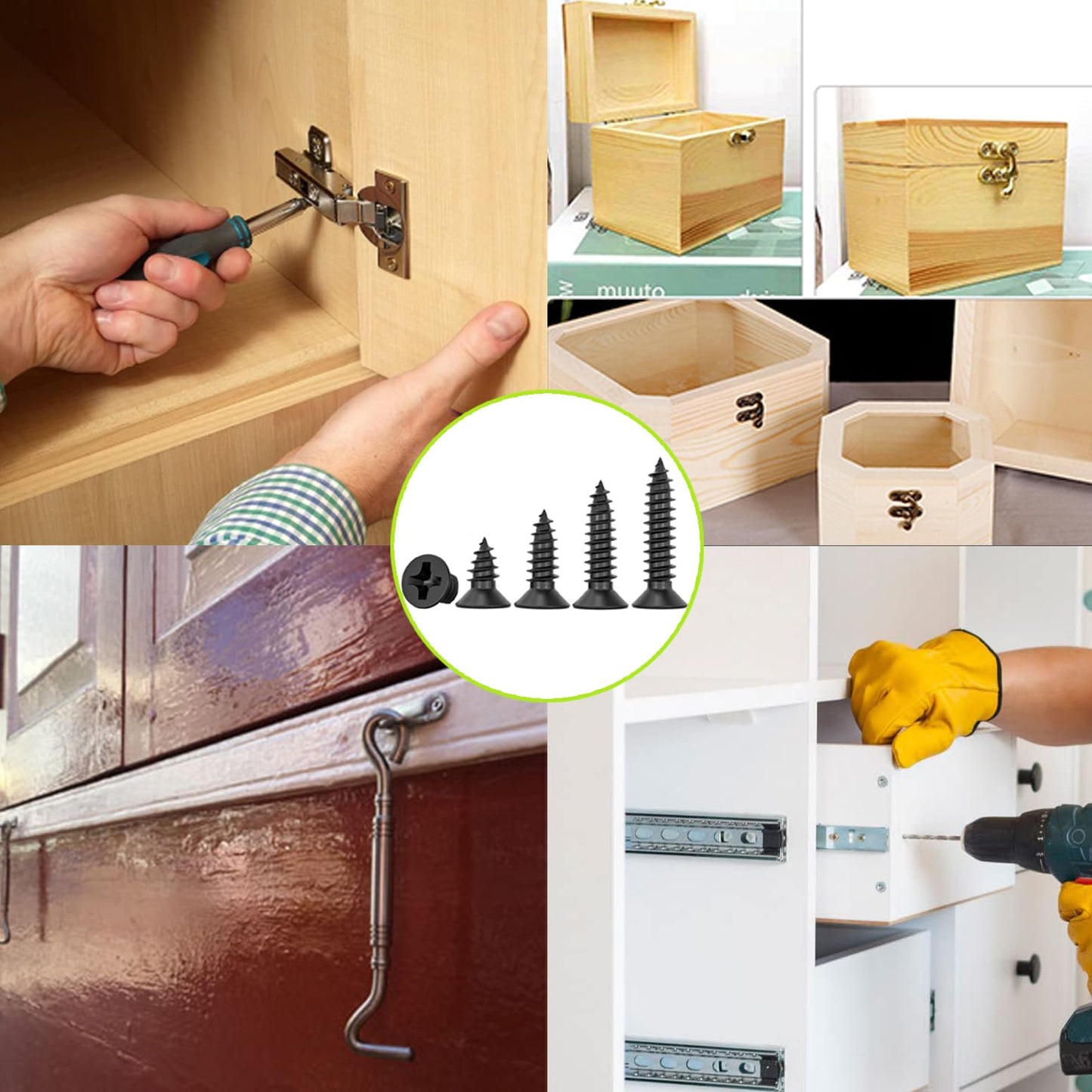 Small Wood Screws Assortment Kit - 600pcs M3 Black Wood Screws (6/8/10/12mm) - Short, Cabinet & Tiny Screws for Electronics, DIY & Micro Woodworking