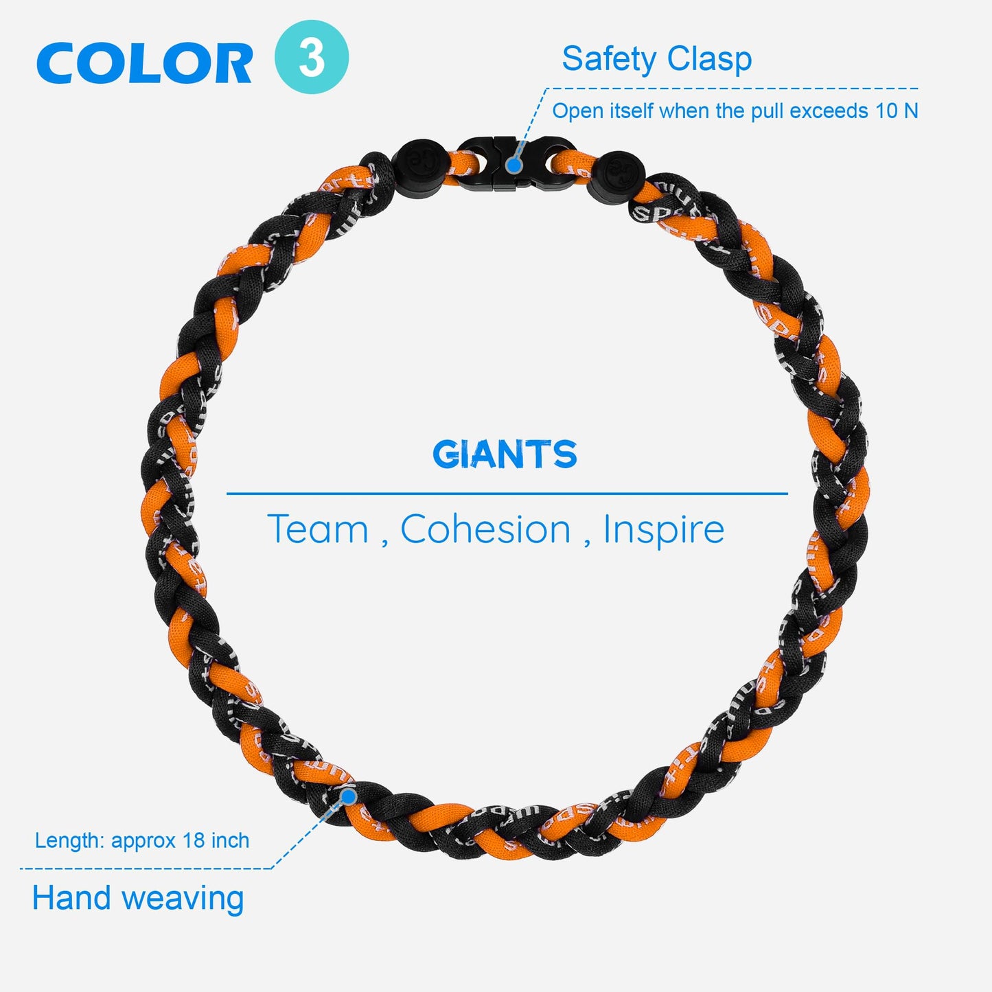 SUPBOMM 3 pcs Baseball Rope Necklaces, League Team Colors Braided Necklace, Baseball Team Gifts, SFGiants