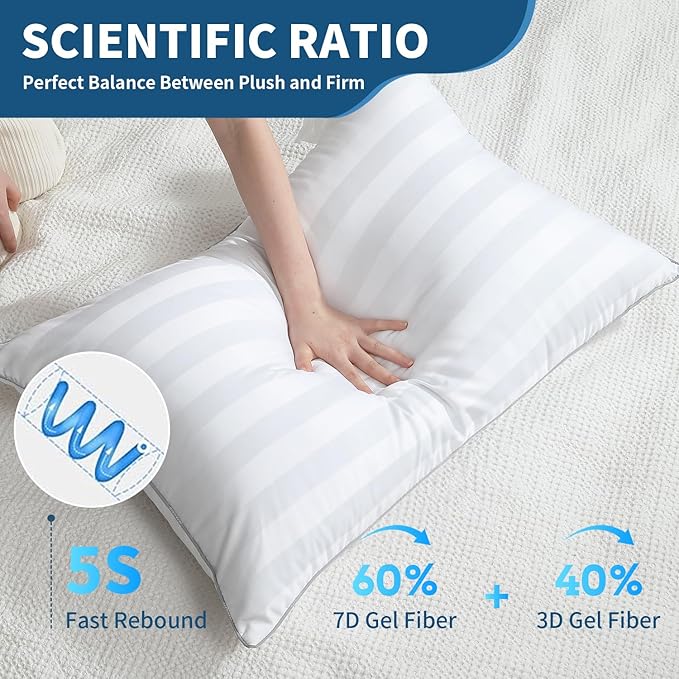 King Size Bed Pillows Set of 2 - Premium Down Alternative Cooling Pillows for Side, Back, and Stomach Sleepers Hotel Quality Fluffy Soft Microfiber Fill Breathable Skin-Friendly,20 x 34 Inches