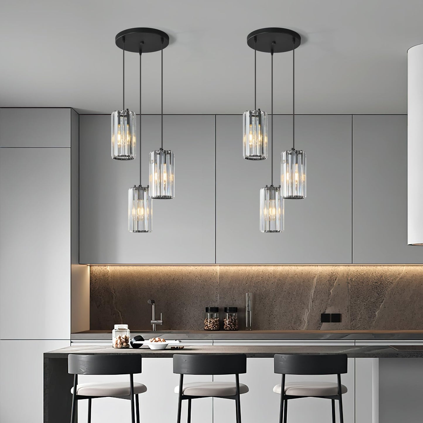 Zhllmq Black Pendant Lighting Modern Pendant Light  Mini Crystal Chandeliers Adjustable Pendant Light Fixture For Kitchen Island Dinning Room Corridor Bedroom(Black 3-Light)