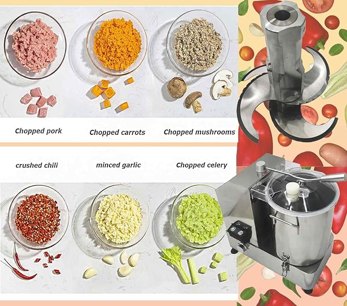 12L Commercial Food Processor, Stainless Steel Electric Meat and Vegetable Chopper 2000W, Adjustable Speed for Fruits Grains Peanut Ginger Garlic 110V