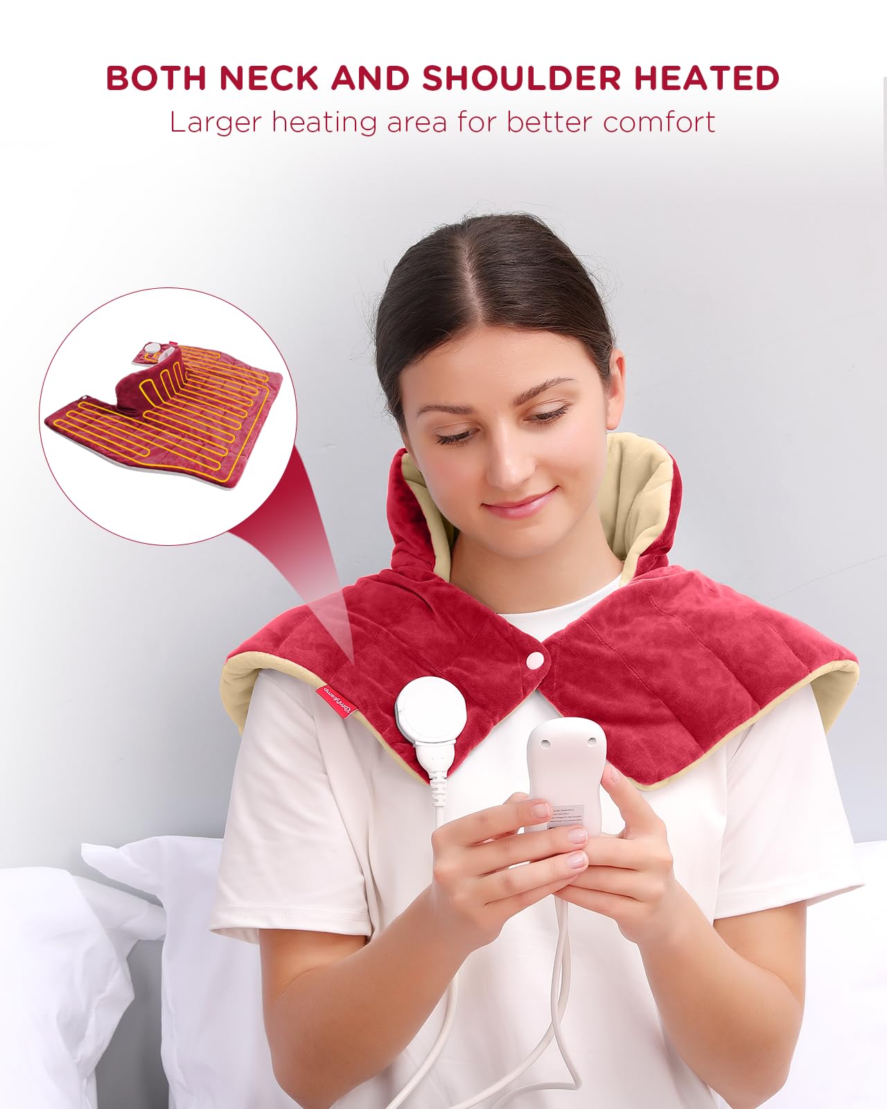 Heating Pad for Neck and Shoulders and Back, Comfytemp Weighted Electric Heat Pad for Warmth, 2.6lb Large Heated Wrap, 9 Heat Settings, 11 Auto-Off, Women Men Birthday Gifts Red