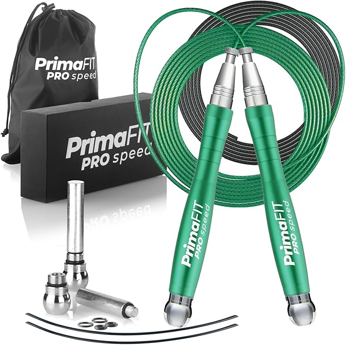 PrimaFIT Jump Rope Pro Speed Skipping Rope Adjustable Adult Jumping Rope Weighted Aluminium Handles for Double Dutch Boxin...