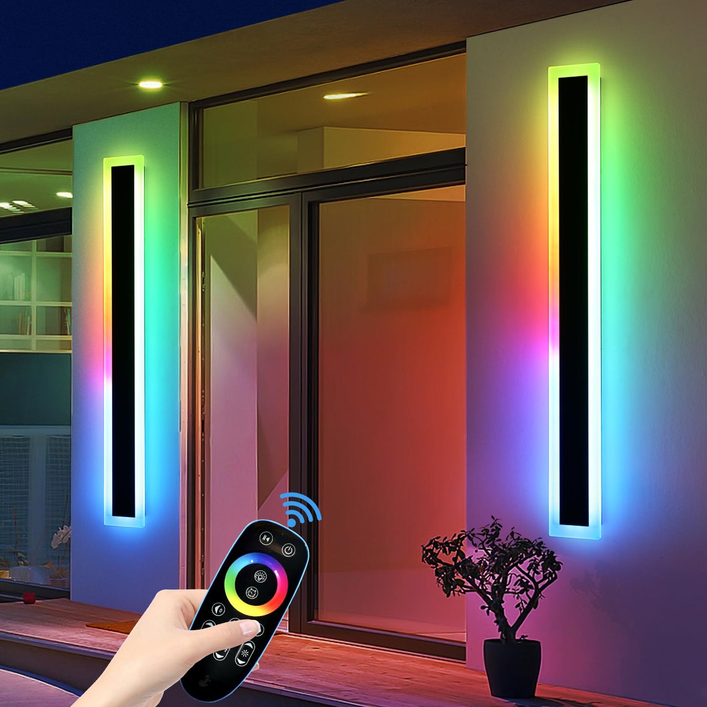Mikeru RGB LED Wall Lights, 2-Pack, Dimmable, 31.4in Outdoor Sconces, IP65 Waterproof, Aluminum, Model FTBD-2