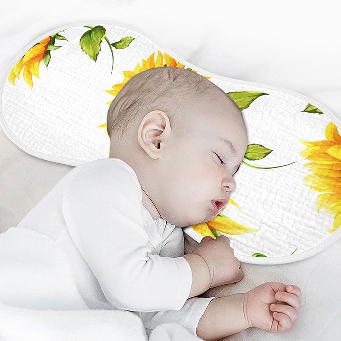 Muslin Baby Burp Cloths Set of 2, Soft Absorbent Big Sunflower Muslin Washcloths, Bibs, Face Towel for Newborn Boys Girls, 22 x 11 Inch
