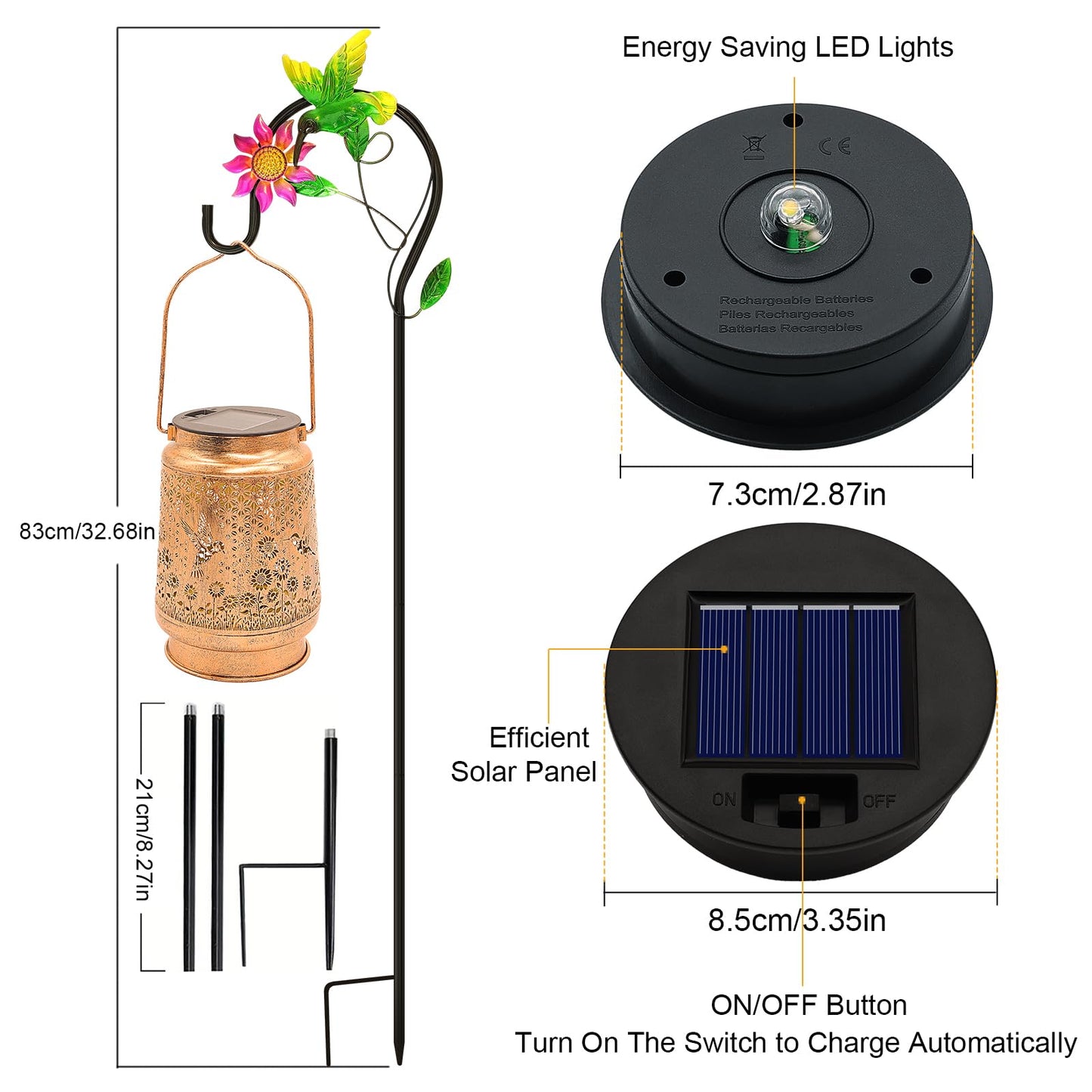 2 Pack Hummingbird Solar Lanterns Outdoor Garden Decor  Birthday Gifts For Women Mom Grandma Christmas  Hanging Metal Solar Lights Waterproof Led Decoration With Shepherd Hook Outside For Yard Patio