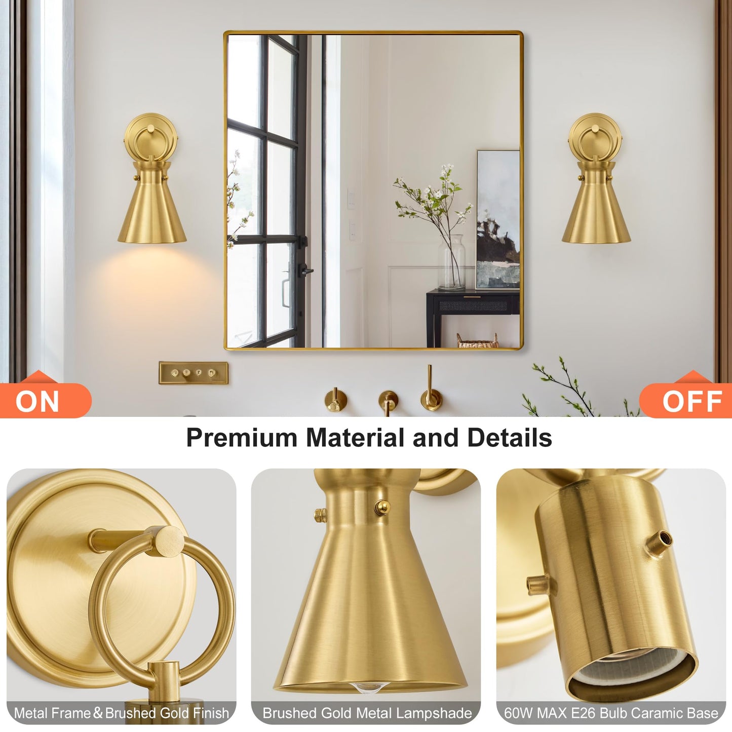 Gednbo Gold Wall Sconce For Bathroom  Modern Vanity Light Fixtures  Wall Mount Lighting Farmhouse Wall Lights With 6 Inch Metal Lampshade For Bedroom Living Room Mirror Kitchen (Gold Metal  1 Pack)