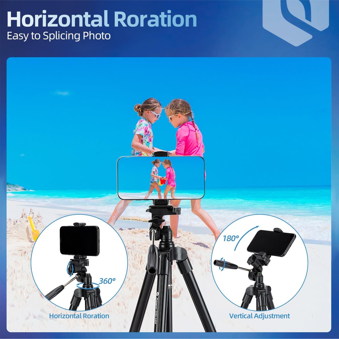 Fotopro 48 Camera Phone Tripod With 3-Way Head Phone Mount Remote Control, Aluminum Lightweight Portable Travel Tripod Stand For