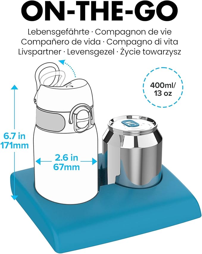 Ion8 Kids Water Bottle, Steel 400 ml/13 oz, Leak Proof, Easy to Open, Secure Lock, Dishwasher Safe, Flip Cover, Carry Handle, Easy Clean, Durable, Scratch Resistant, Carbon Neutral, Teal Green