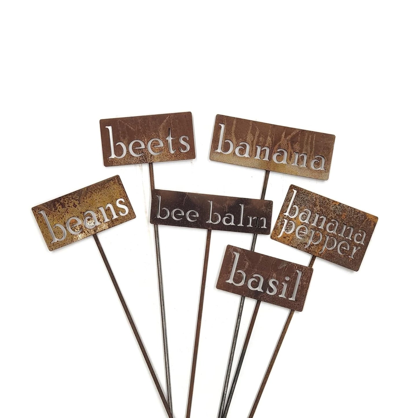 Classic Metal Garden Markers 19 Inches Tall (bee balm, Naturally Rusted)