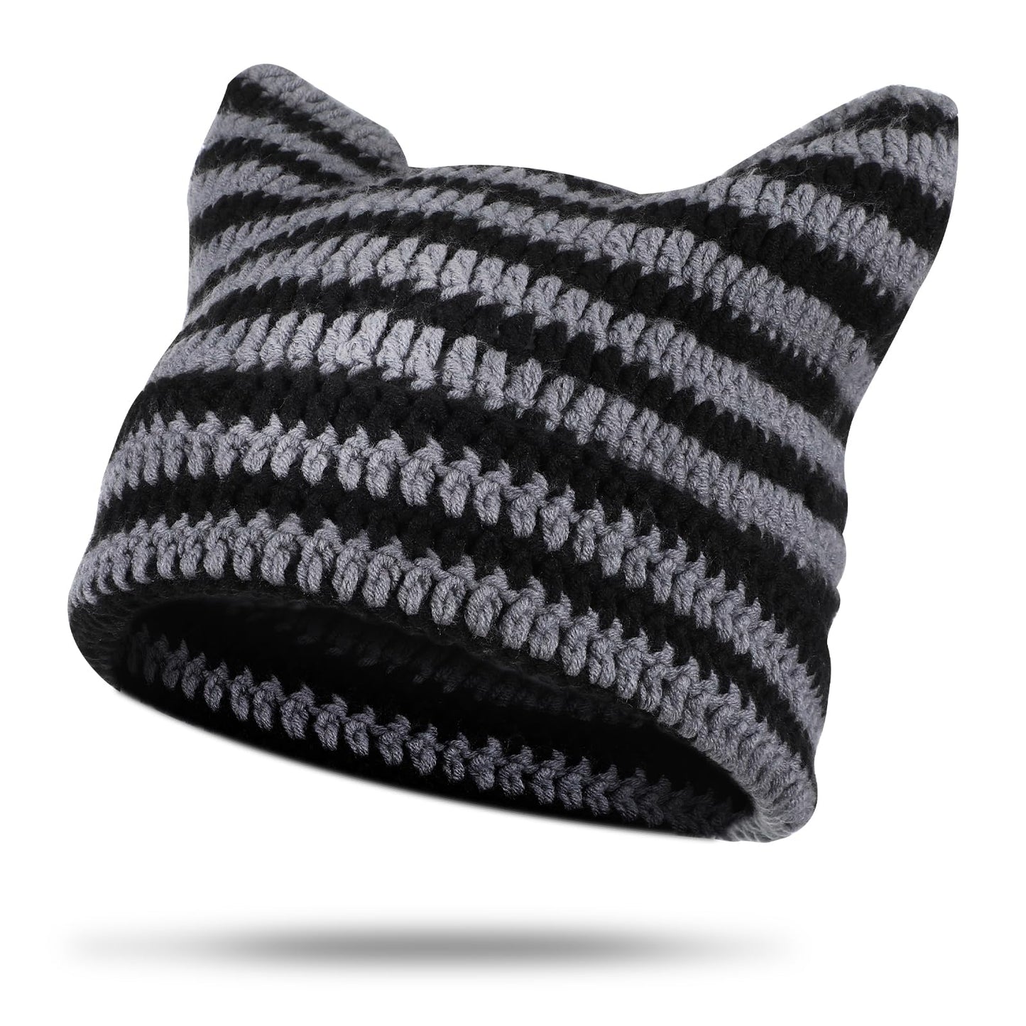 Crochet Cat Ear Beanie Black Gray Cat Ear Hat for Women Cute and Cozy Gothic Knitted Crochet Perfect for Winter Halloween Christmas and Y2k Aesthetic