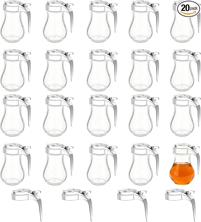 20 Pcs Syrup Dispensers with Retracting Spout 6 oz Syrup Glass Bottle, Coffee Container Jar Pot for Maple Chocolate Sugar