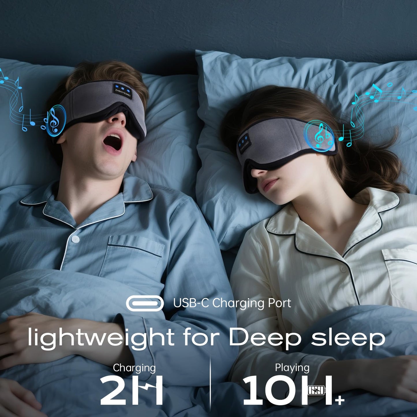 ZHENYEMEI 3D Sleep Mask with Bluetooth Headphones, Sleeping Headphones for Side Sleepers, Wireless Music Eye Mask with Ultra-Thin Stereo Speakers for Men, Women, Tech Gifts, Grey