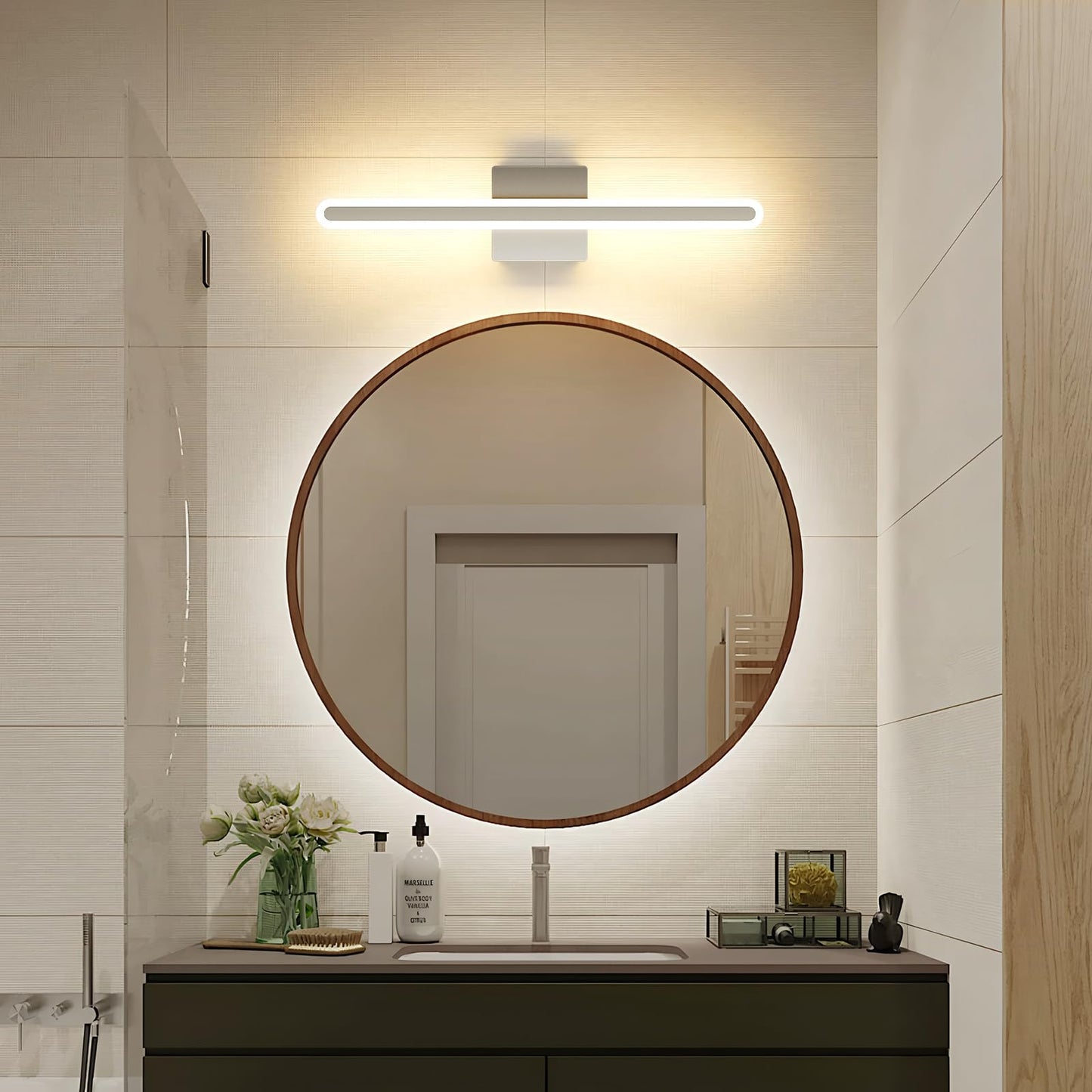 Joosenhouse Brushed Nickel Vanity Lights For Bathroom  5Cct Dimmable Vanity Light Bar  Above Mirror Makeup Mirror Light  Modern Bathroom Lighting Fixtures 23.6 Inch 20W