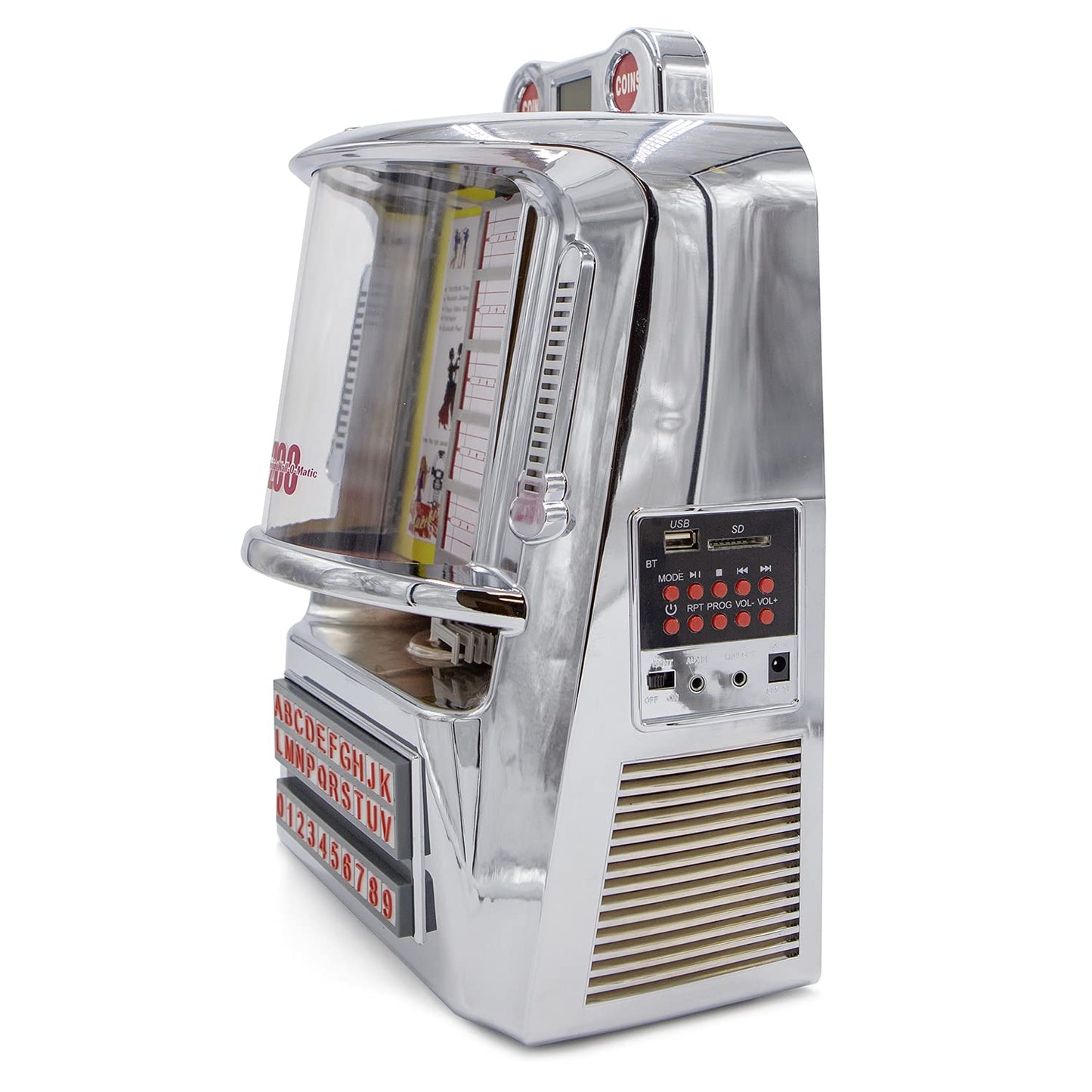 arkrocket Wall-O-Matic Jukebox Bluetooth Speaker FM Radio Retro Tabletop - Full Size 1:1, Silver Chrome, Model AR-WB01