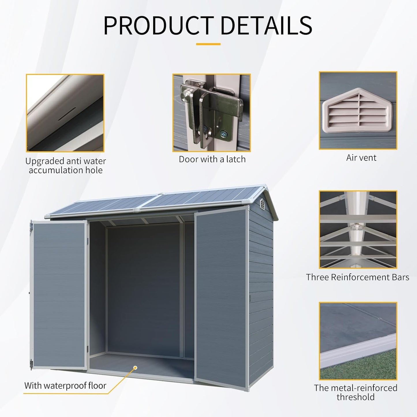 8x4 ft Outdoor Resin Storage Shed with Floor, Waterproof Plastic Garden Shed with Lockable Door and Two Windows, All-Weather Tool Sheds for Backyard, Patio, Lawn (Grey)