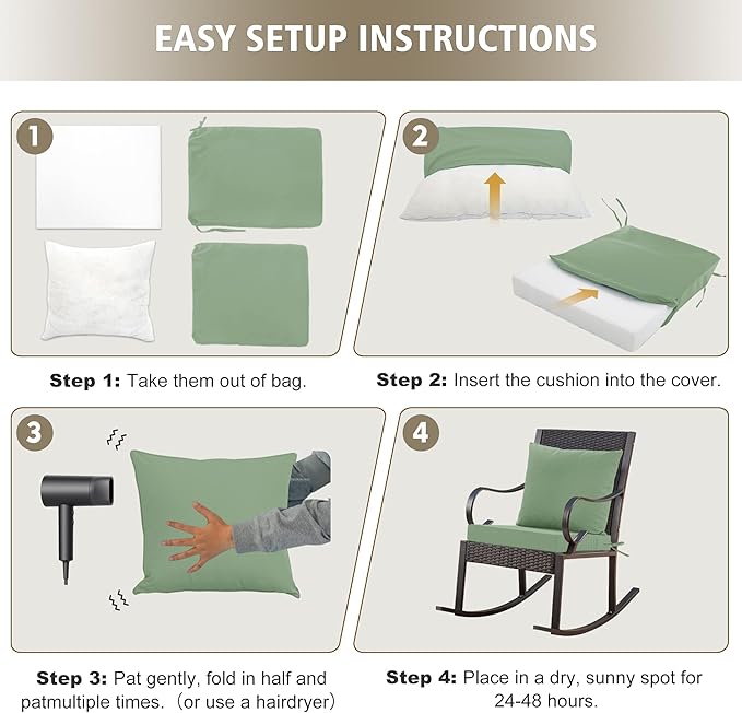 Outdoor Cushions for Patio Furniture, Waterproof Outdoor Chair Cushion w/Fade-Resistant, Removable & Machine-Washable Cover, 22x22 Inch, Deep Seat Sofa/Couch Pads Replacement, Sage Green
