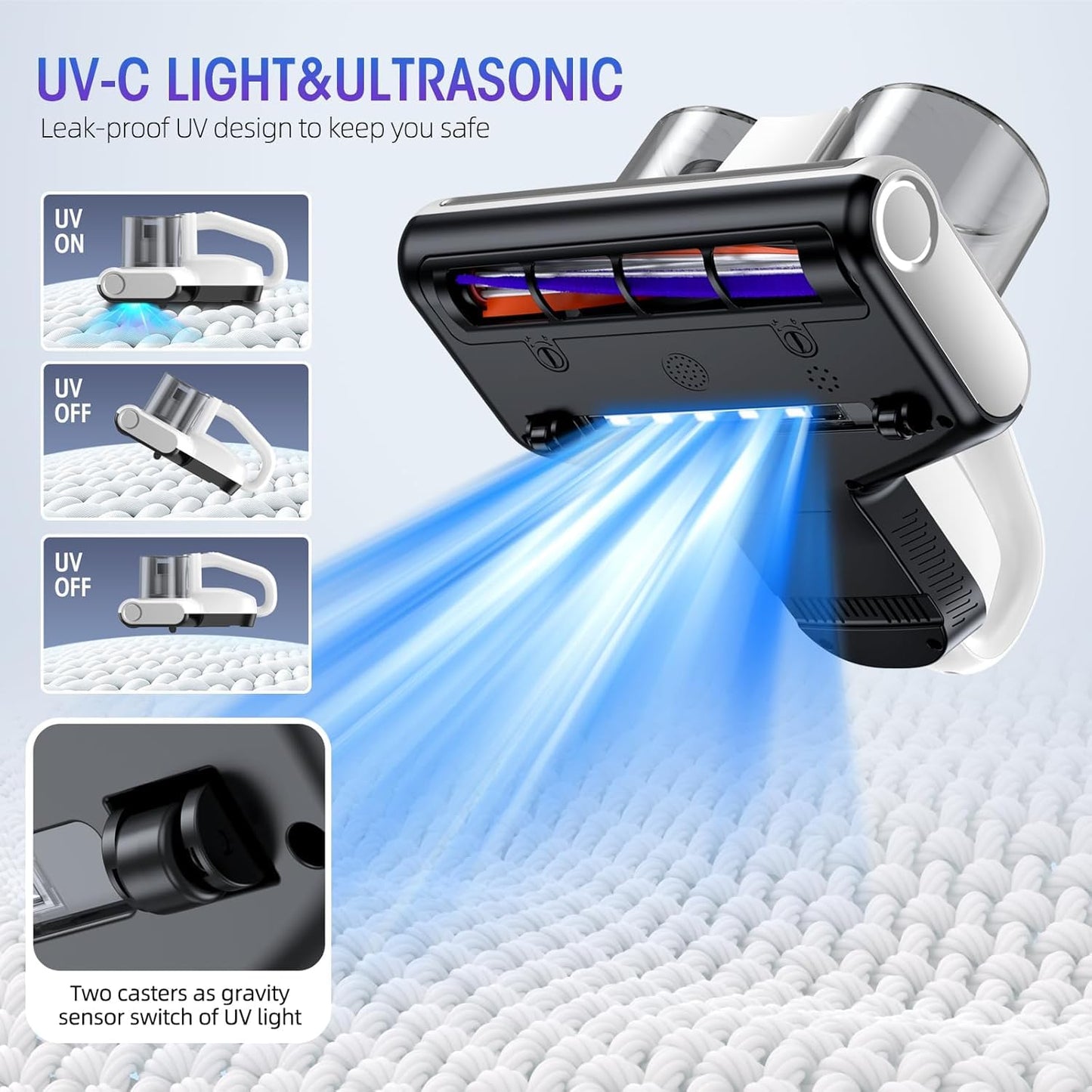 Jphyll Mattress Vacuum Cleaner, 16Kpa Bed Vacuum With 253.7Nm Uv-C Light & Heating & Ultrasonic Quintuple Tech & 30000 Rpm/Min B