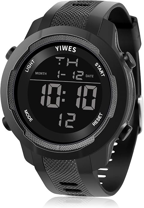 Men's Digital Sports Military Watch,Outdoor Running Timer,Waterproof Watch,Alarm Clock,Dual time 12/24 Carbon Fiber Compos...