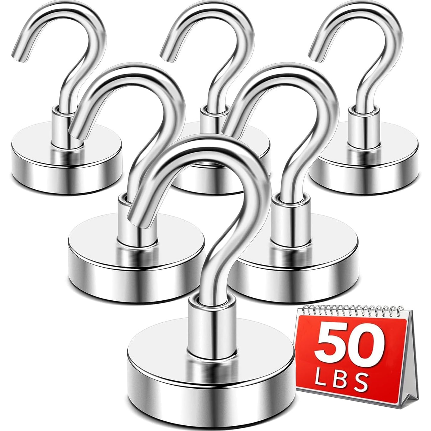 DIYMAG Magnetic Hooks, 50lbs Heavy Duty N52 Rare Earth Magnets with Hook 2026 Cruise Cabin Ship Essentials for Fridge Hanging Classroom Beach Vacation Kitchen Grills Home Must Have 6 Pack