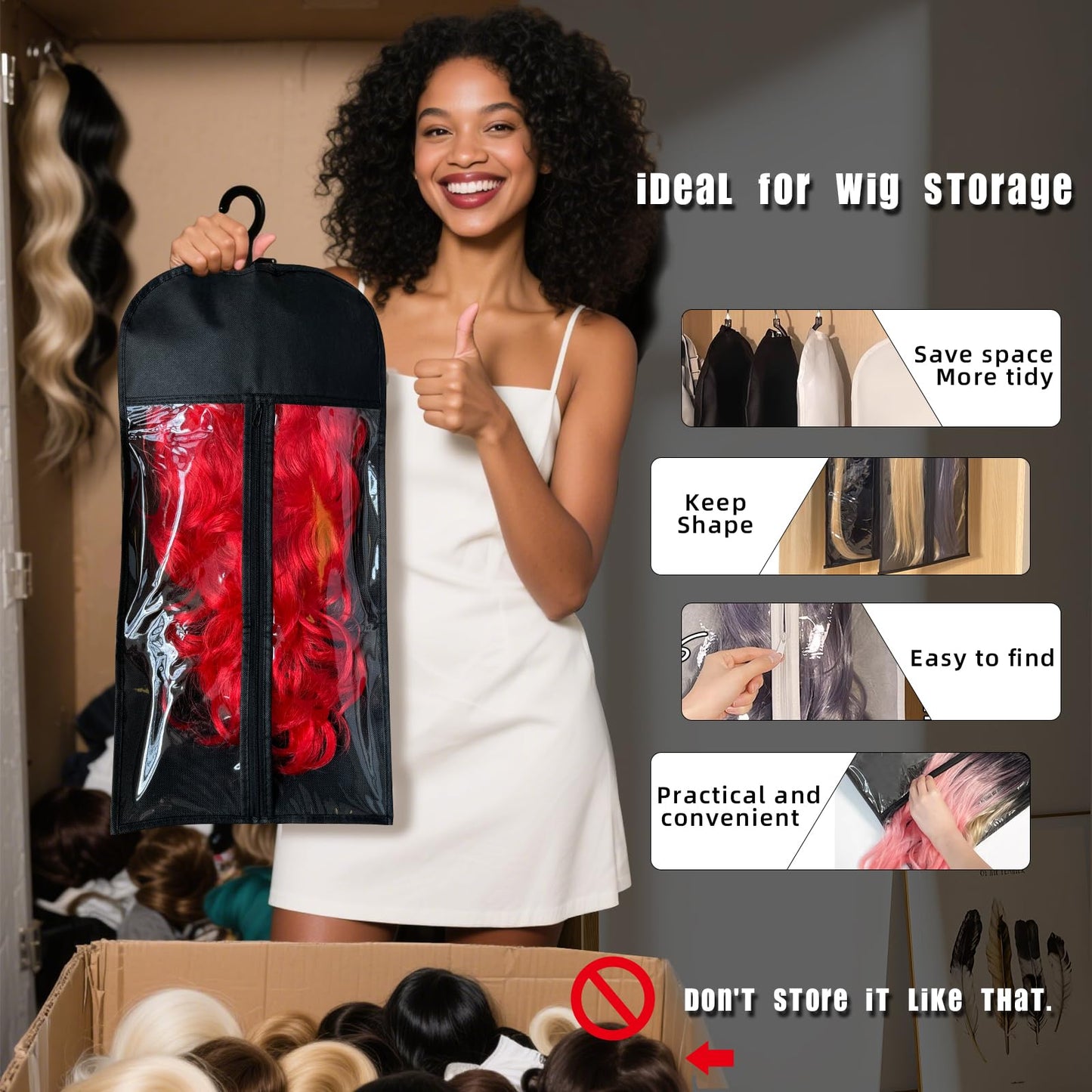 8PCS Hair Extension Holder & Wig Storage Bags with Hanger - Dust-Proof Organizer for Multiple Wigs for Hair Extensions, Wigs & A