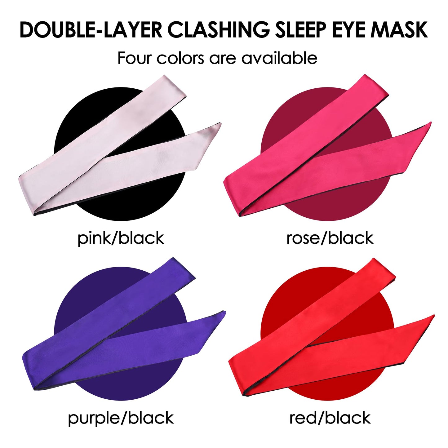 FRESHME 2pc Satin Blindfold Sleep Mask - Valentine's Day Gift Soft Adjustable Blockout Light Silk Eye Sleeping Mask for Couples Bedtime, Double Sides Dark Purple & Black+Black 2pc Set