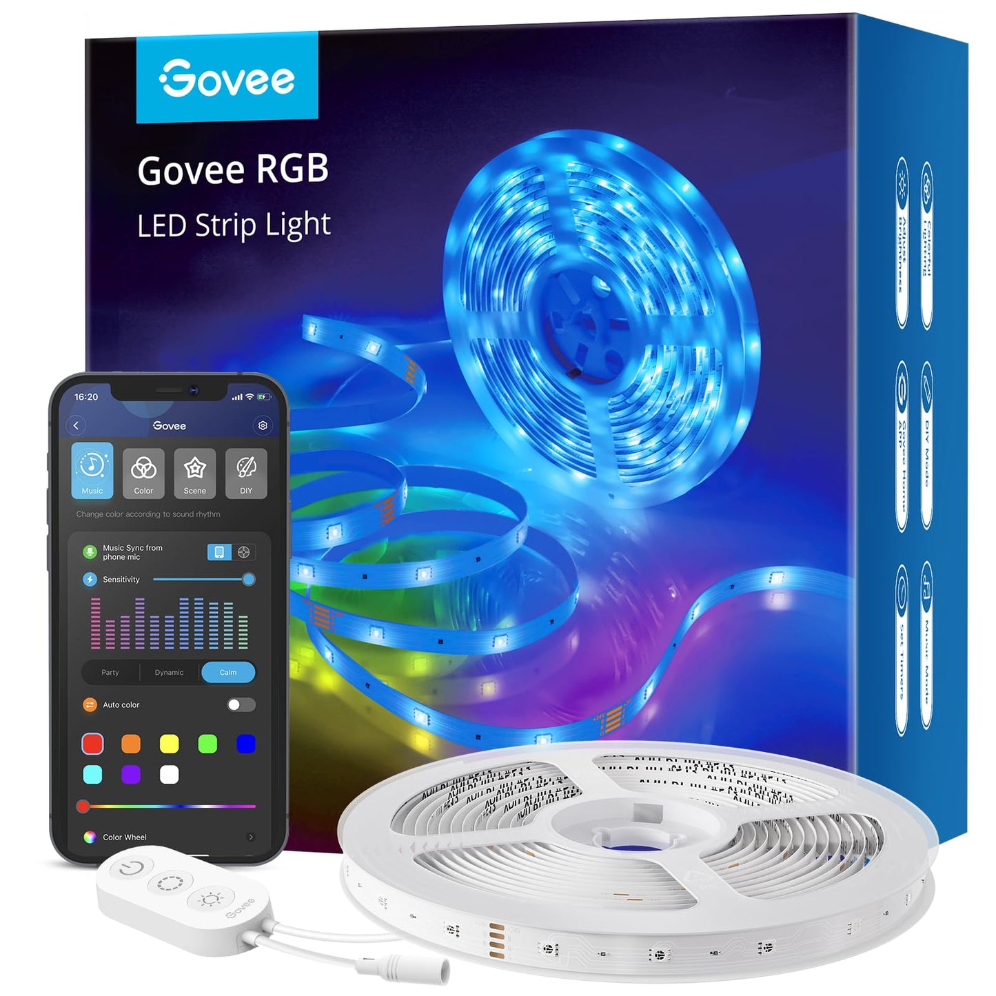 Govee Smart Led Strip Lights, 16.4Ft, Wifi, Rgb, Works With Alexa & Google Assistant, App Control, Music Sync, Model H6159