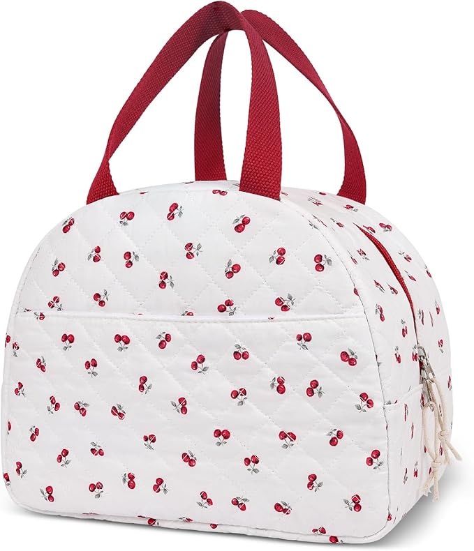 Lunch Box for Women,Cute Quilted Lunch Tote Bag,Reusable Insulated Lunch Box,Large Capacity Cooler Bag with Compartments for Work, Picnics or Travelling