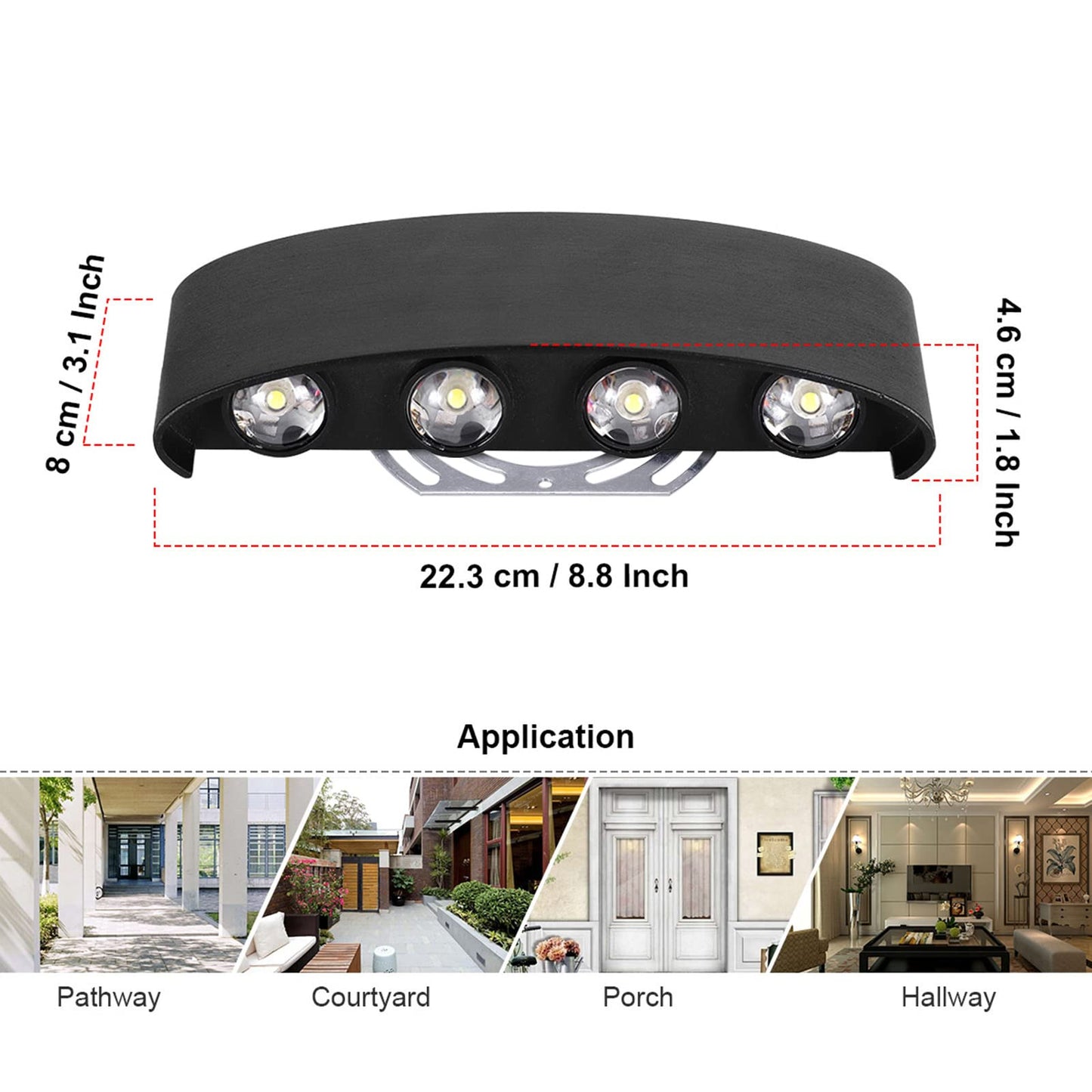Kawell 8W Waterproof LED Wall Light Sconce, Matte Black, Model 33-AU558-BK-CW, Indoor/Outdoor Use for Bathroom, Hallway, Garden