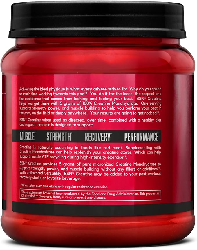 BSN Micronized Creatine Monohydrate Powder, Unflavored, 2 Months Supply-60 Servings, 10.9 ounce