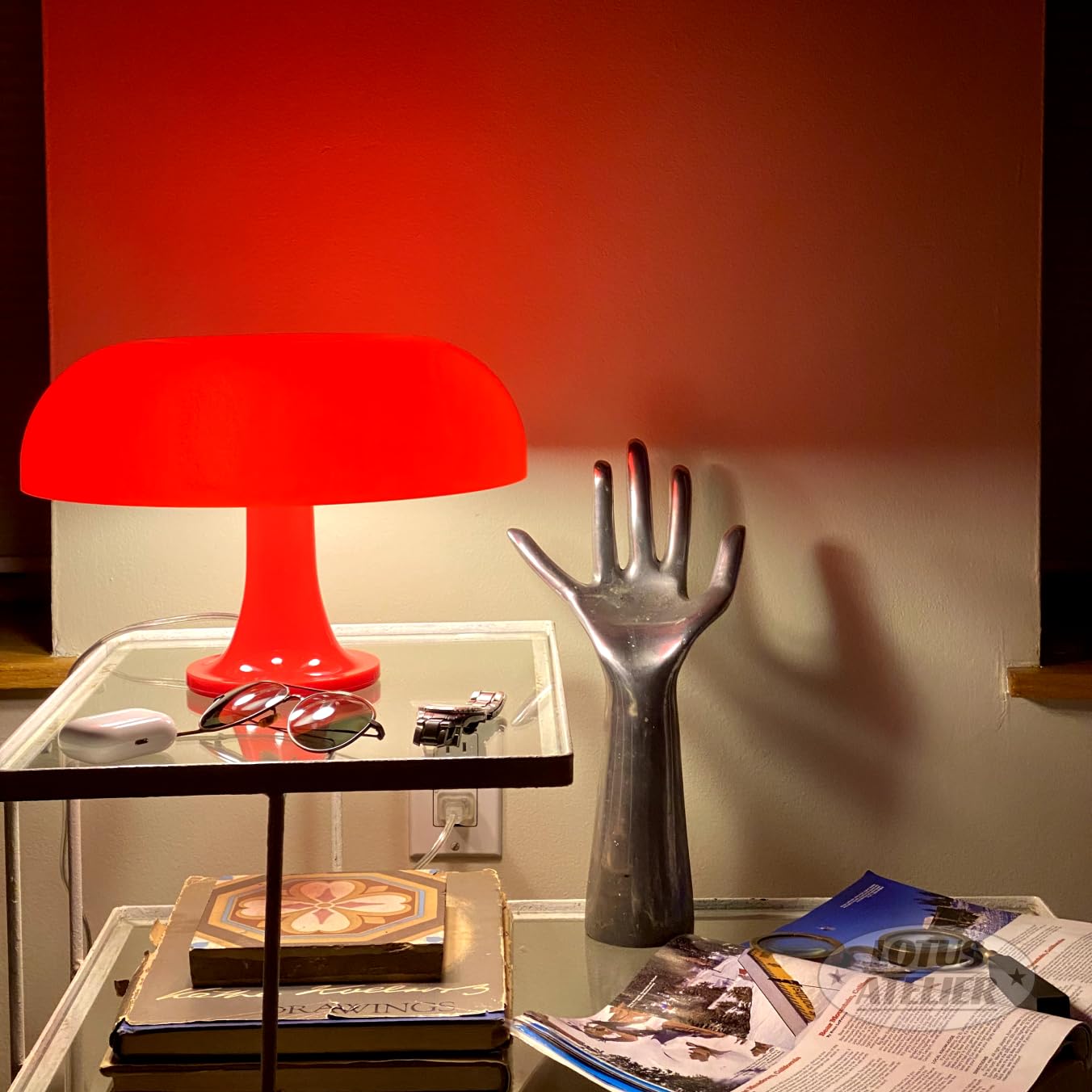 Lotus Atelier Red Mushroom Lamp For Room Aesthetic Modern Lighting For Bedroom Mid Century Lamp | Cool Retro Living Room Decor | Table Lamp Mushroom Light Home Decor Mcm (Red)