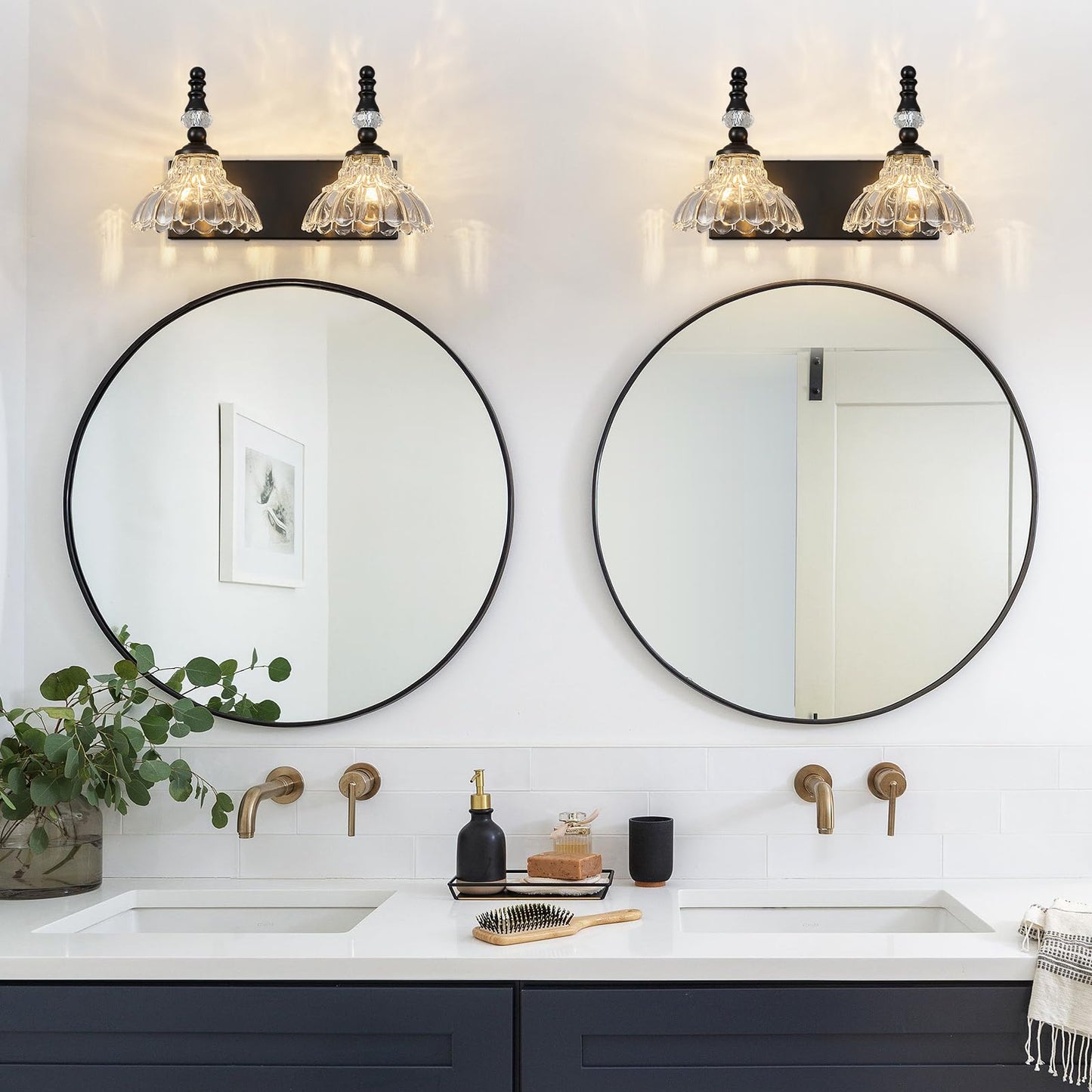 Lbsqj Vintage Bathroom Vanity Light  2-Light Black Vanity Lighting Fixture With Flower Glass Shade  Bathroom Lighting Fixtures Over Mirror