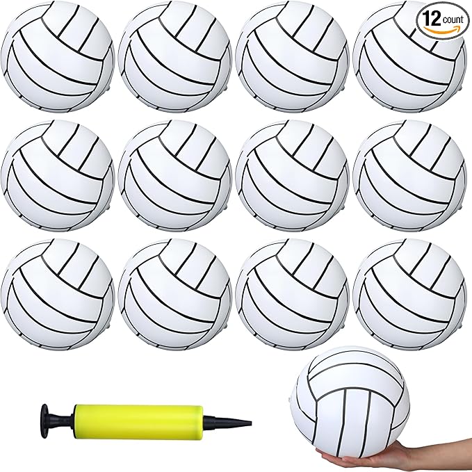 Poen 12 Pcs Inflatable Volleyball 8 Inch Water Pool Volleyball with Pump Sports Blow up Beach Balls for Adults Teenagers O...