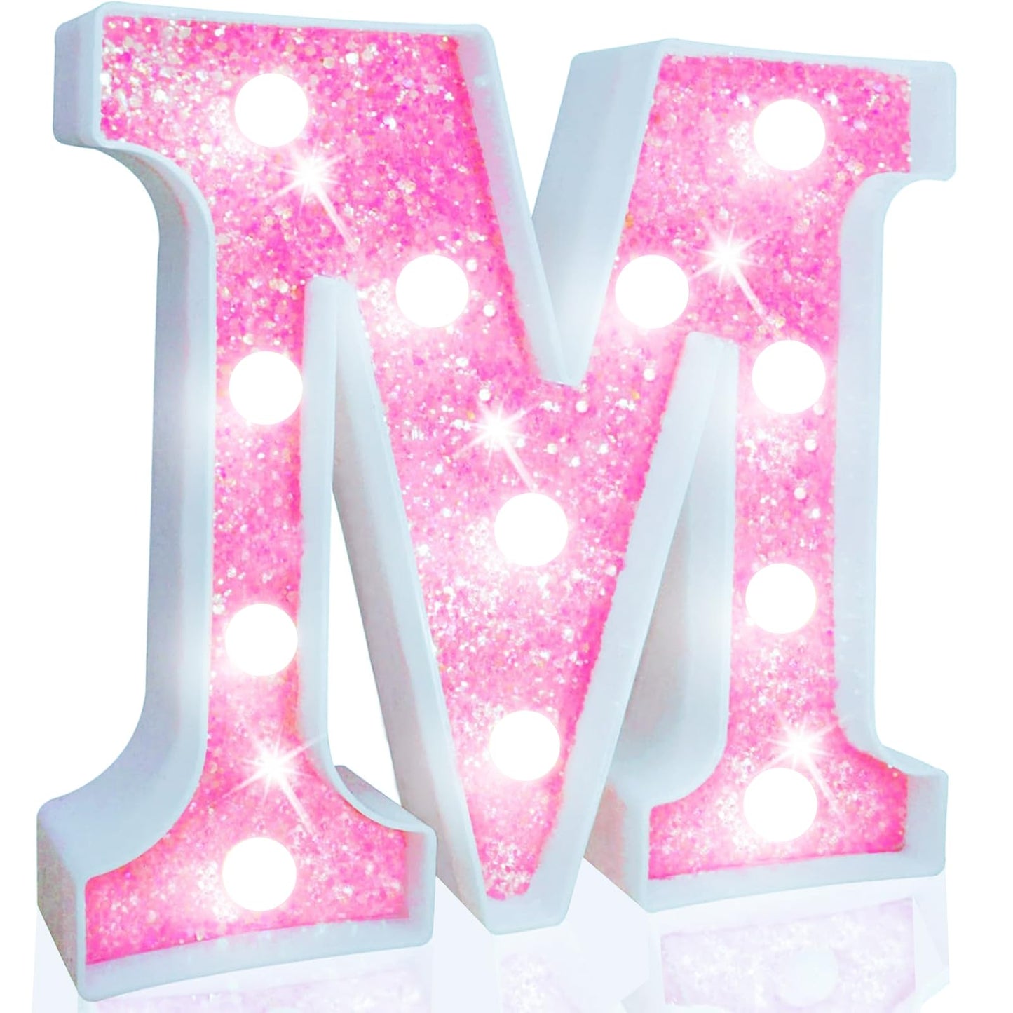 Pooqla Led Marquee Letter Lights  Light Up Letters For Birthday Decorations  Glitter Letter Sign Battery Powered Night Light Pink Party Wedding Christmas Girls Gift Bedroom Dorm Decor  Cool White M