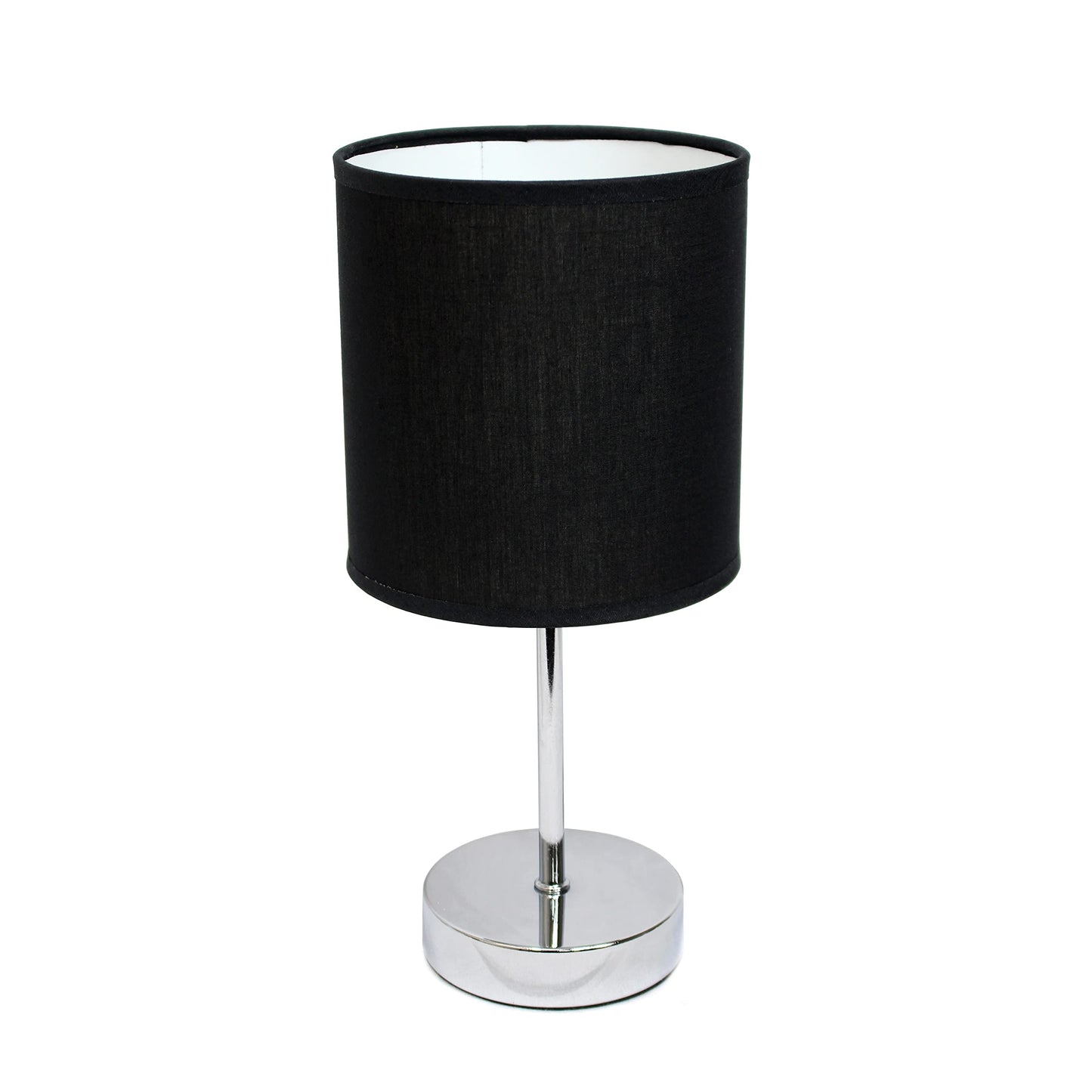 Simple Designs Mini Table Lamp LT2007-BLK, Chrome, Fabric Shade, Black, No Bulb